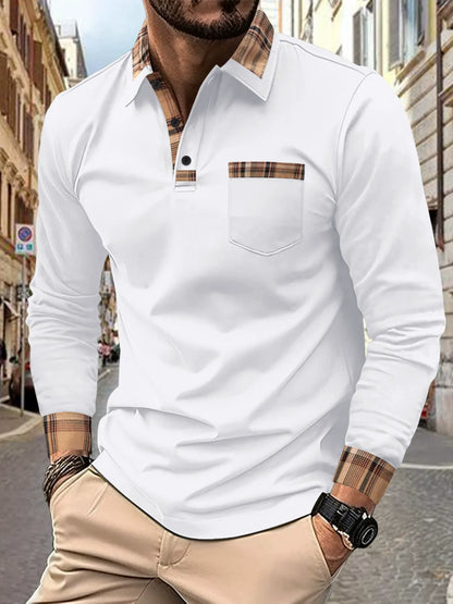 Herren Langarm Polo Shirt – Regular Fit – Baumwollmischung – Karobesatz mit Brusttasche
