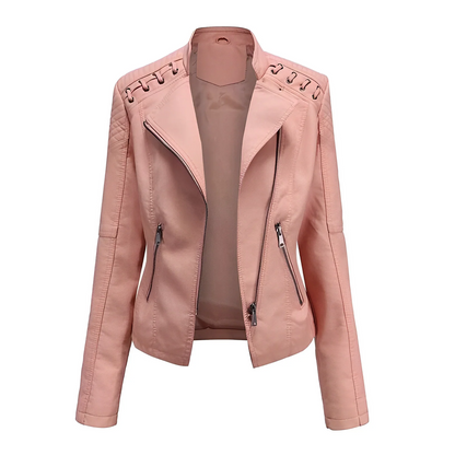 Damen Lederjacke – Taillierter Schnitt – Asymmetrischer Reißverschluss – Schulter-Steppung