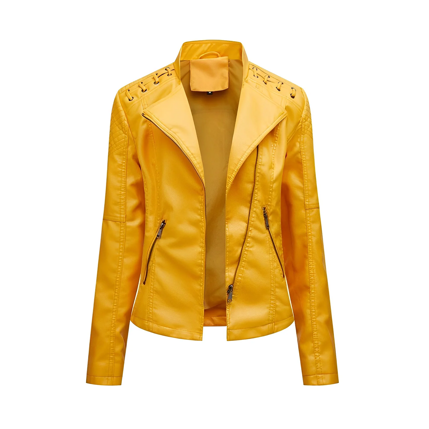 Damen Lederjacke – Taillierter Schnitt – Asymmetrischer Reißverschluss – Schulter-Steppung