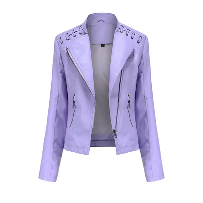 Damen Lederjacke – Taillierter Schnitt – Asymmetrischer Reißverschluss – Schulter-Steppung