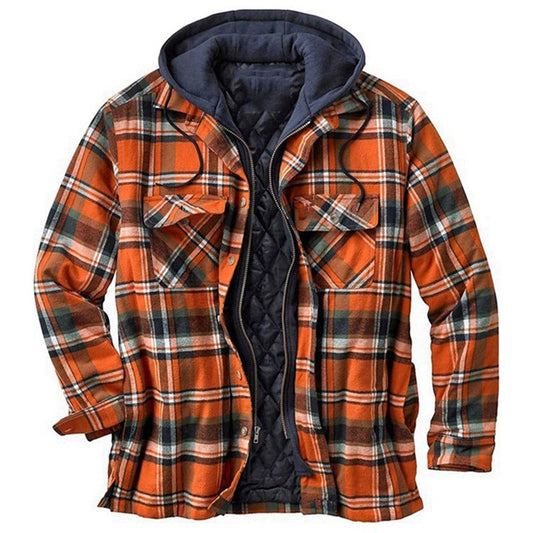 Herren Shirtjacke – Lockerer Schnitt – Flanell mit Steppfutter – Kapuze – Reißverschluss