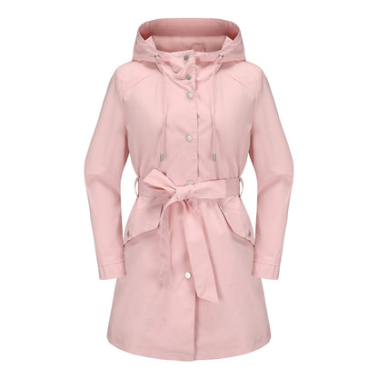 Damen Windbreaker Jacke – Wasserabweisend – Kapuze – Taillengürtel – Bequeme Passform