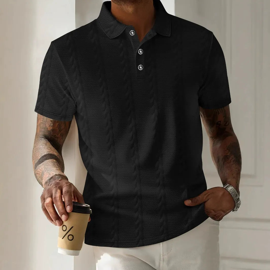 Herren Polo-Shirt – Regular Fit – Jacquard Struktur – Kurzarm – Knopfleiste