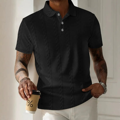 Herren Polo-Shirt – Regular Fit – Jacquard Struktur – Kurzarm – Knopfleiste