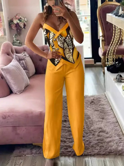 Damen Anzug mit Hosenträger – Taillierter Schnitt – Animal-Print – Langhose
