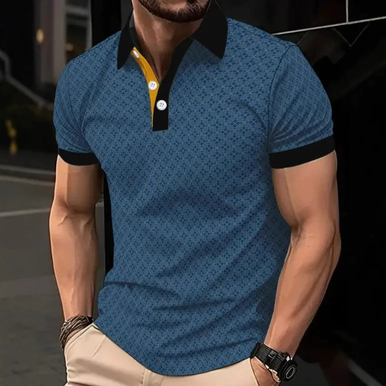 Herren Poloshirt – Slim Fit – Baumwolle – 3D Muster – Kontrastkragen Kurzarm