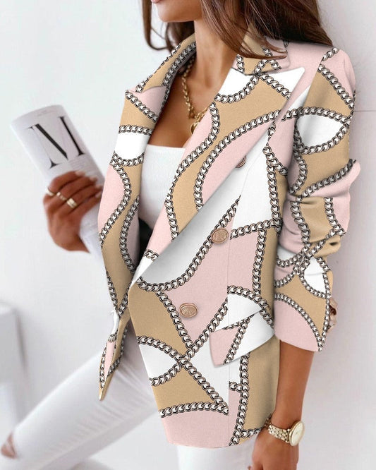 Damen Blazer – Taillierter Schnitt – Doppelreihig – Strukturierter Statement-Print