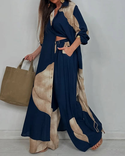 Damen Zweiteiler Set – Lockere Tunika mit Knopfleiste – Weite Hose – Atmungsaktiv