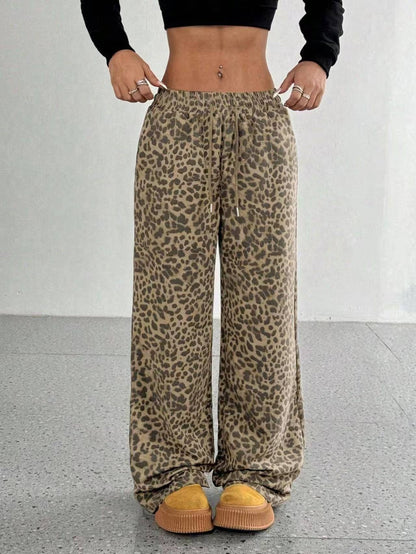 Damen Weitbein-Hose – Hoher Bund – Geometrisches Muster – Lockerer Schnitt – Weiches Material