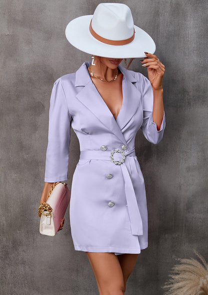Damen Blazer Kleid – Taillierte Passform – Wickeldesign – Gürtel mit Zierschnalle