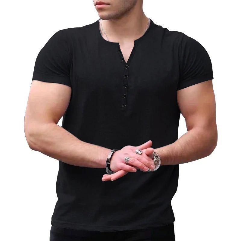 Herren Henley T-Shirt – Slim Fit – Kurzarm – Weiches Strickgewebe – Atmungsaktiv