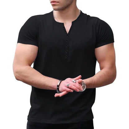 Herren Henley T-Shirt – Slim Fit – Kurzarm – Weiches Strickgewebe – Atmungsaktiv