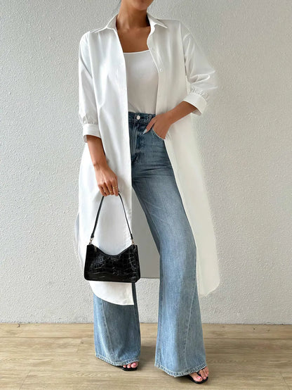 Damen Strickjacke – Longline Passform – Leichtes Strickmaterial – 3/4 Ärmel Offen