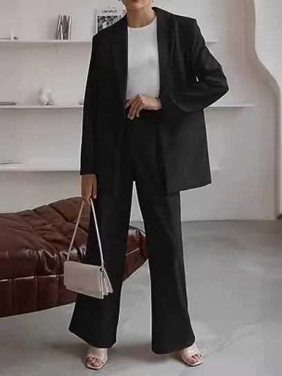 Damen Blazer Set – Tailored Fit – Wollmischung – Einreiher mit Schlaghose