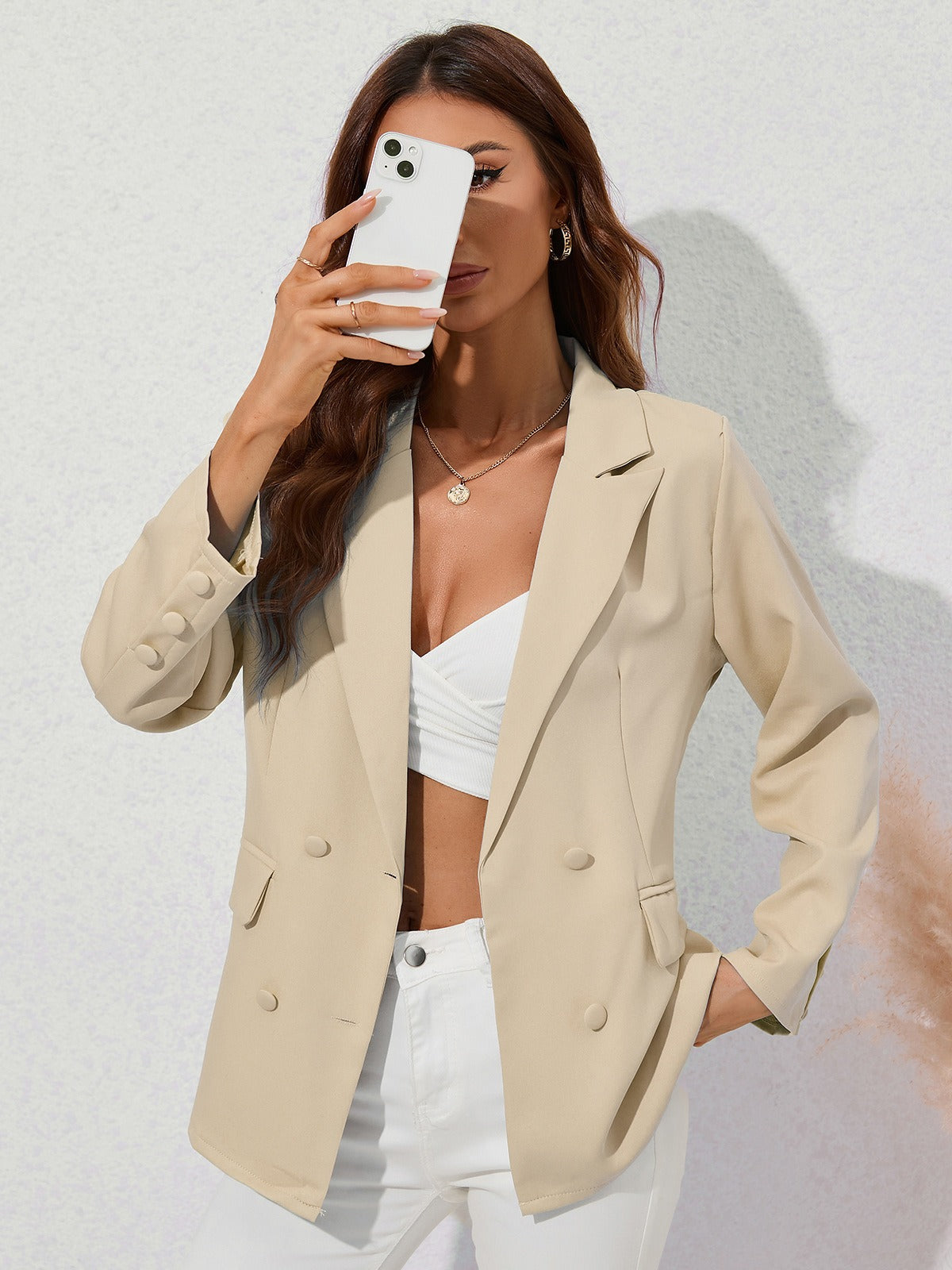Damen Blazer – Taillierter Schnitt – Doppelreiher – Langarm – Woven Struktur – Knopfleiste
