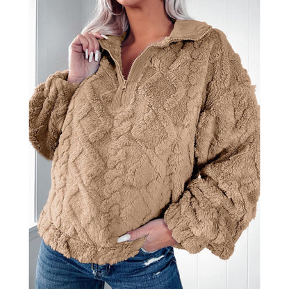Damen Pullover Sweatshirt – Fleece – Oversize Passform – Half Zip Stehkragen