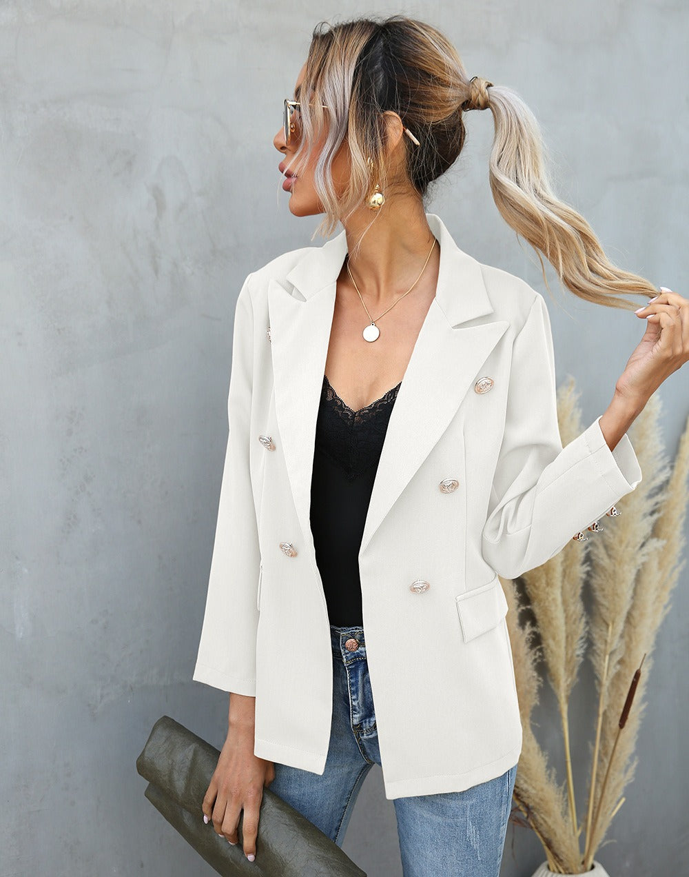 Damen Blazer – Taillierter Schnitt – Doppelreihig – Strukturierter Look – Reverskragen