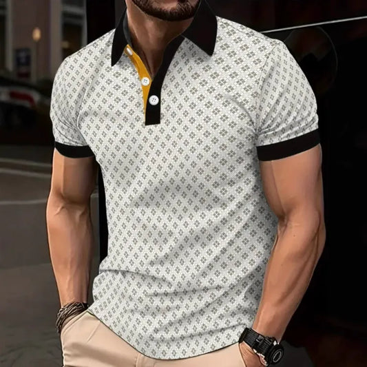 Herren Poloshirt – Slim Fit – Baumwolle – 3D Muster – Kontrastkragen Kurzarm