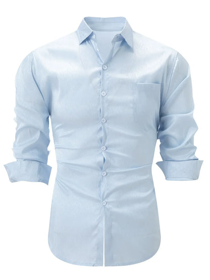 Herren Button-Up Hemd – Slim Fit – Seidiges Finish – Kentkragen – Brusttasche