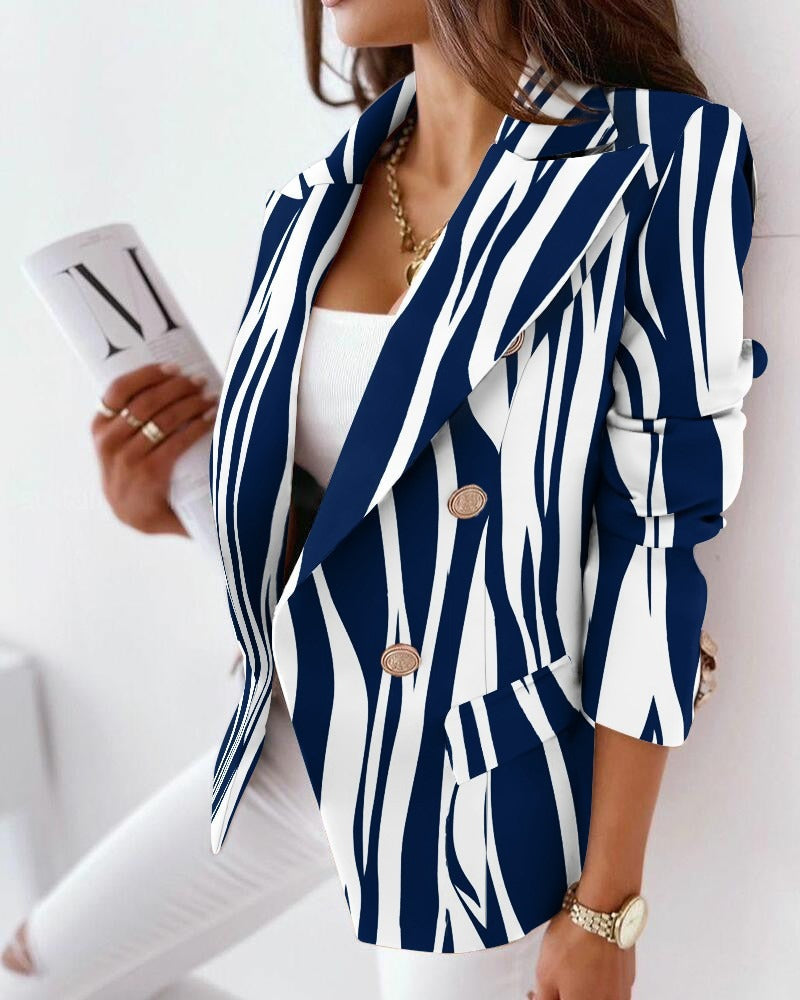 Damen Blazer – Taillierter Schnitt – Doppelreihig – Strukturierter Statement-Print