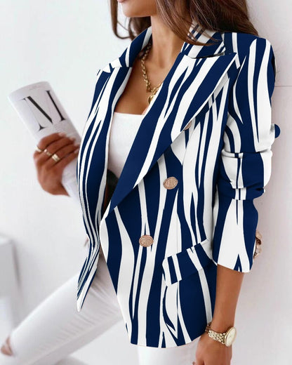 Damen Blazer – Taillierter Schnitt – Doppelreihig – Strukturierter Statement-Print