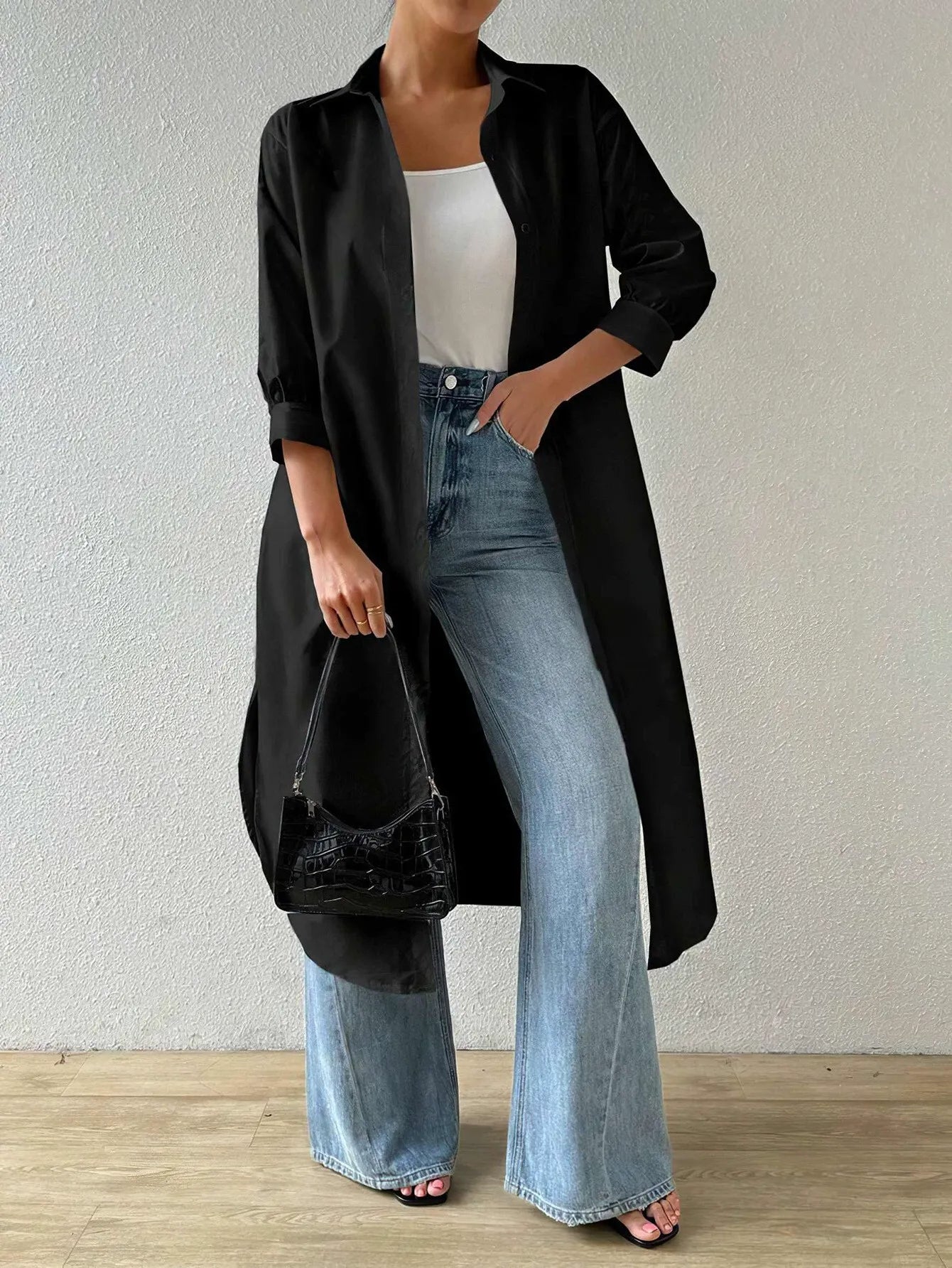 Damen Strickjacke – Longline Passform – Leichtes Strickmaterial – 3/4 Ärmel Offen