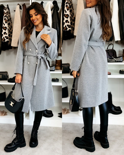 Damen Mantel – Wollmix – Tailliert – Doppelreihig – Gürtel – Knielang – Klassisch