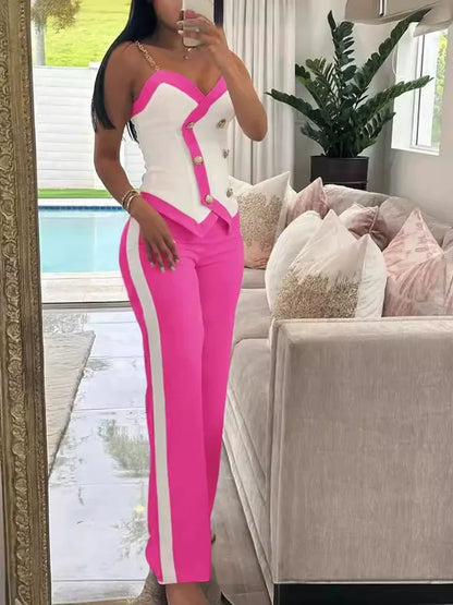 Damen Anzug mit Hosenträger – Taillierter Schnitt – Animal-Print – Langhose
