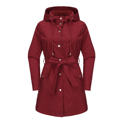 Damen Windbreaker Jacke – Wasserabweisend – Kapuze – Taillengürtel – Bequeme Passform