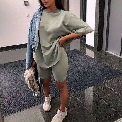 Damen Zweiteiler Set – Tunika mit Taillengürtel – Figurbetonte Radlerhose – Atmungsaktiv