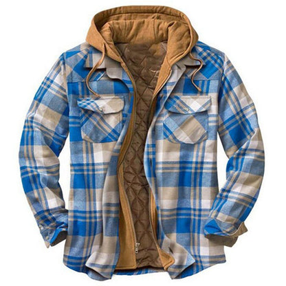 Herren Shirtjacke – Lockerer Schnitt – Flanell mit Steppfutter – Kapuze – Reißverschluss