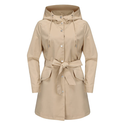 Damen Windbreaker Jacke – Wasserabweisend – Kapuze – Taillengürtel – Bequeme Passform