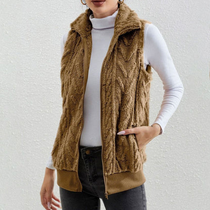Damen Weste – Jacquard Fleece – Relaxed Fit – Stehkragen – Reißverschluss frontal