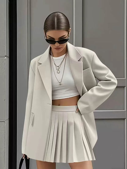 Damen Blazer – Oversized Fit – Strukturierter Schnitt – Glattes Gewebe – Flap-Taschen