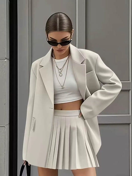 Damen Blazer – Oversized Fit – Strukturierter Schnitt – Glattes Gewebe – Flap-Taschen