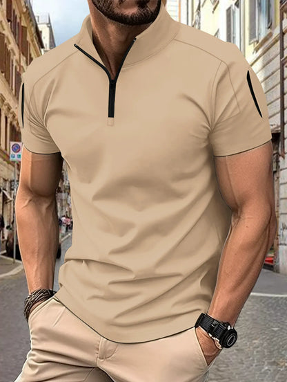 Herren Poloshirt – Slim Fit – Atmungsaktive Baumwollmischung – Zip-Kragen – Ärmeltaschen