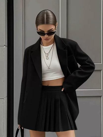 Damen Blazer – Oversized Fit – Strukturierter Schnitt – Glattes Gewebe – Flap-Taschen