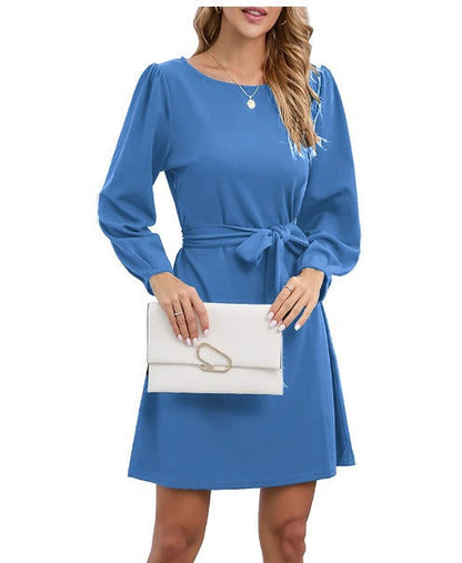 Damen Midikleid – Schlanke Passform – Puffärmel – Gürtel – Business Casual