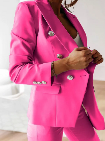 Damen Anzug Set – Doppelreihiger Blazer – Taillierte Passform – Slim Fit Hose