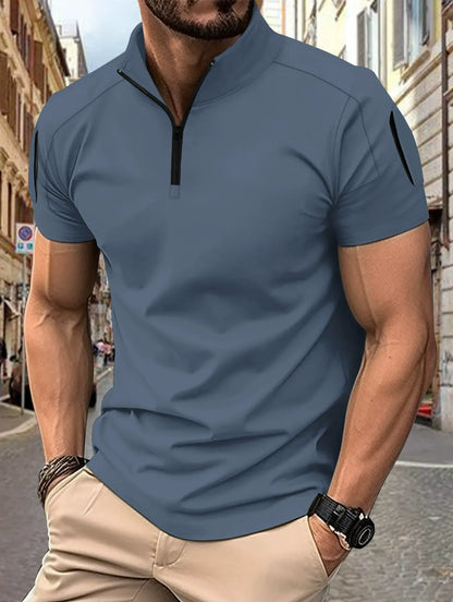 Herren Poloshirt – Slim Fit – Atmungsaktive Baumwollmischung – Zip-Kragen – Ärmeltaschen