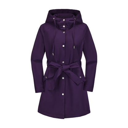 Damen Windbreaker Jacke – Wasserabweisend – Kapuze – Taillengürtel – Bequeme Passform