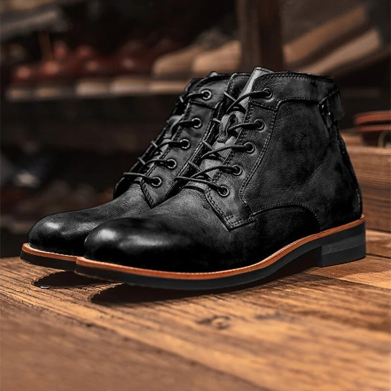 Herren Lederstiefel – Mid-Cut – Schnürung mit Schnalle – Robuste Sohle