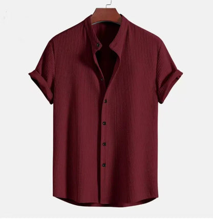 Herren Kurzarmhemd – Baumwolle Jacquard – Regular Fit – Stehkragen – Knopfleiste