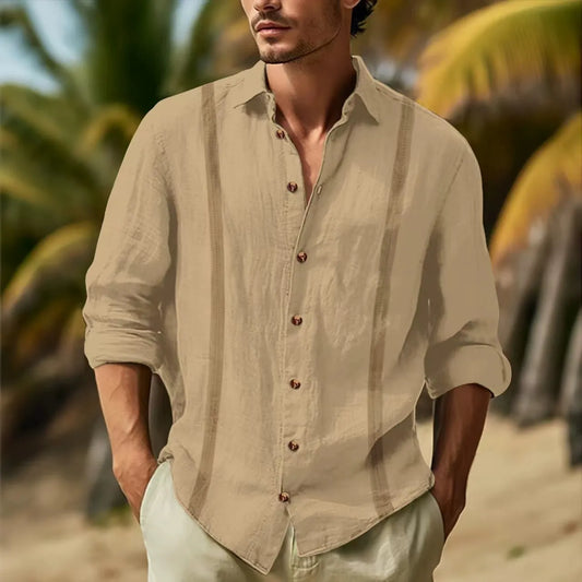 Herren Freizeithemd – Linnen Baumwolle – Relaxed Fit – Langarm Knopfleiste