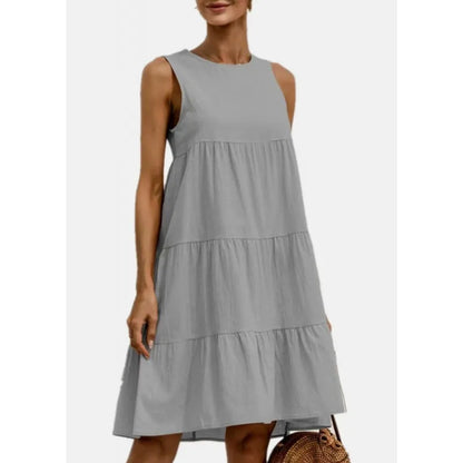 Damen Midikleid – Ärmellos – Lockerer Schnitt – Stufenrock – Baumwoll-Leinen Mix