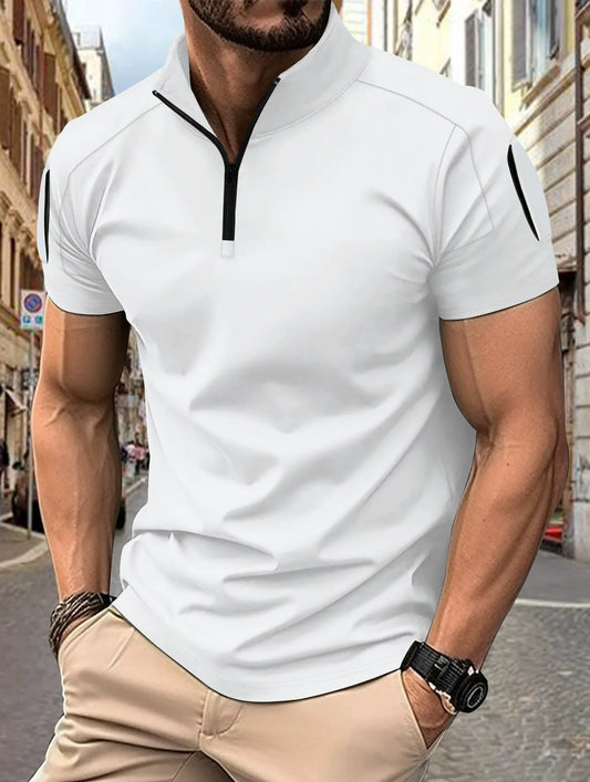 Herren Poloshirt – Slim Fit – Atmungsaktive Baumwollmischung – Zip-Kragen – Ärmeltaschen