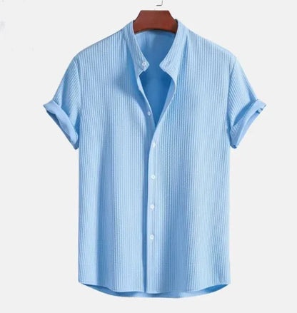 Herren Kurzarmhemd – Baumwolle Jacquard – Regular Fit – Stehkragen – Knopfleiste