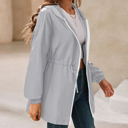 Damen Regenjacke – Wasserdicht Winddicht – Verstellbare Taille – Kapuze – Reißverschluss