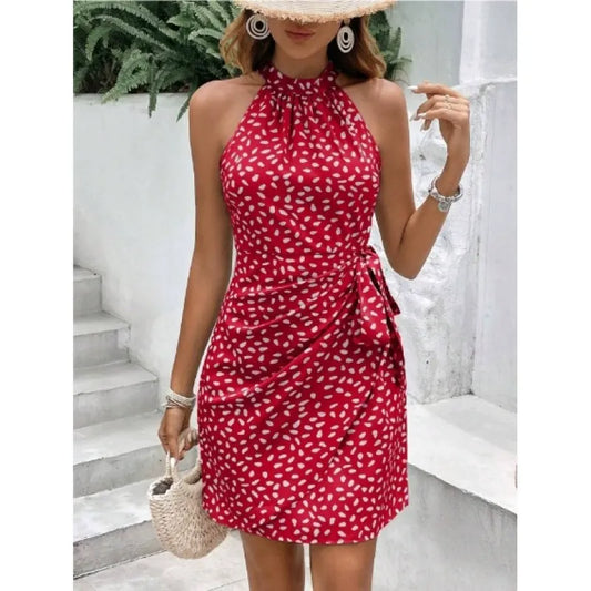 Damen Minikleid – Slim Fit – Halterneck – Reißverschluss hinten – Wickeloptik