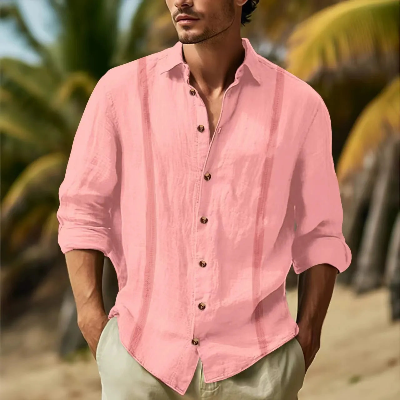 Herren Freizeithemd – Linnen Baumwolle – Relaxed Fit – Langarm Knopfleiste